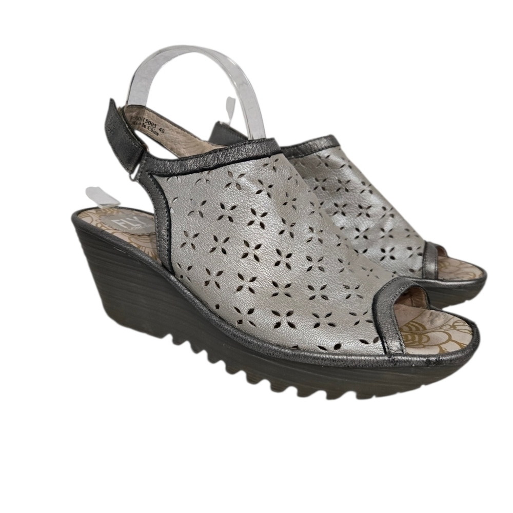 Fly London Ybei Silver Slingback Wedges